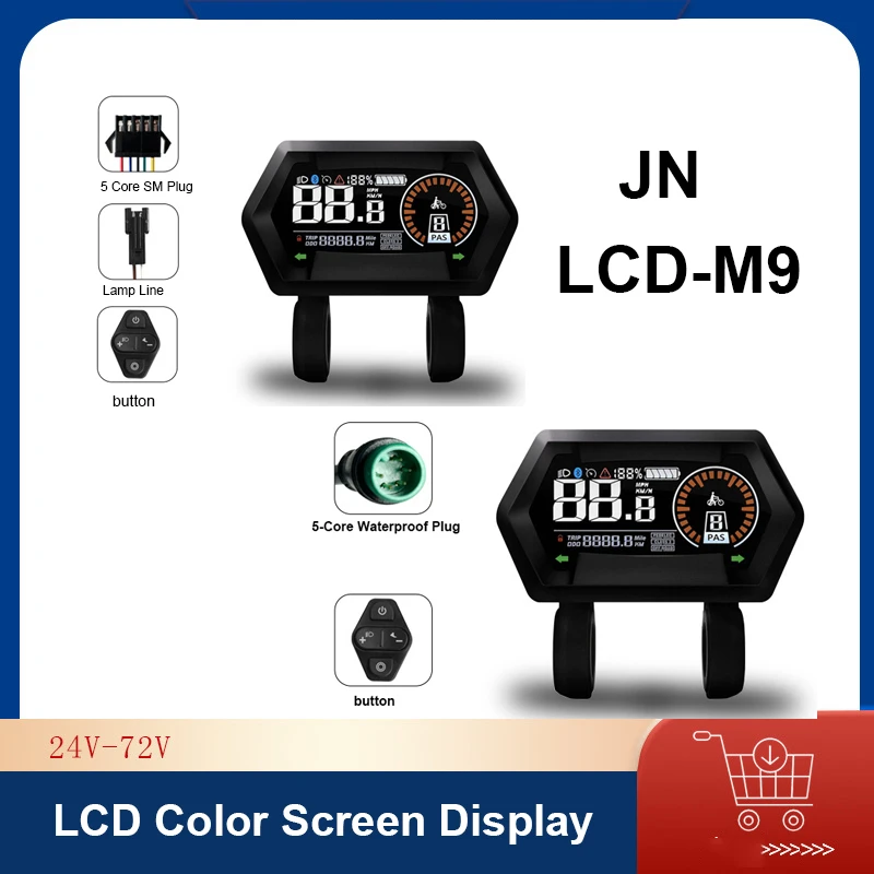 

Mountain Bike JN-M9 LCD Color Screen Display 24V-72V 5-Pin SM Connector Electric Bicycle Scooter Modification Accessories