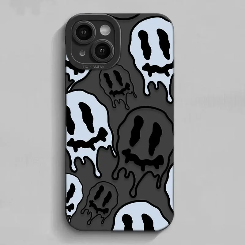 Funda de teléfono con gráfico de cara blanca y negra para iPhone 15 14 13 12 11 x XR Xs SE2 SE 8 7 plus pro Max mini contraportada de silicona