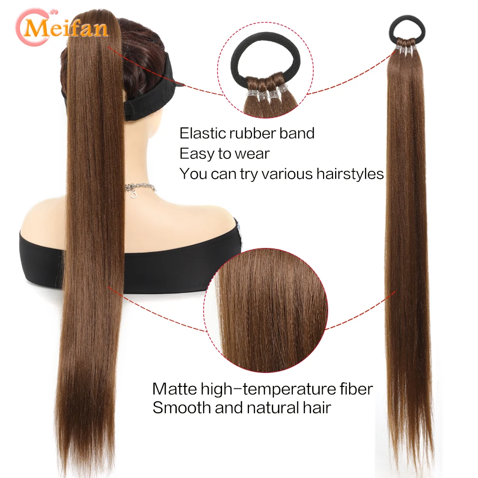 MEIFAN 26Inch Long Braided Ponytail Synthetic Straight Wrap Around Hair Extension with Hair Tie Natural Fake Hairpiece for Women