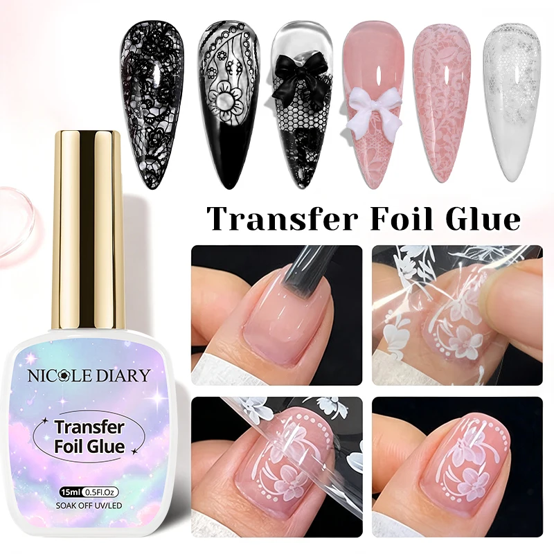 NICOLE DIARY 15ml Nail Transfer Gel Star Foil Transfer Gel UV LED Cured Nail Art Foil Glue For DIY Manicure Decoration
