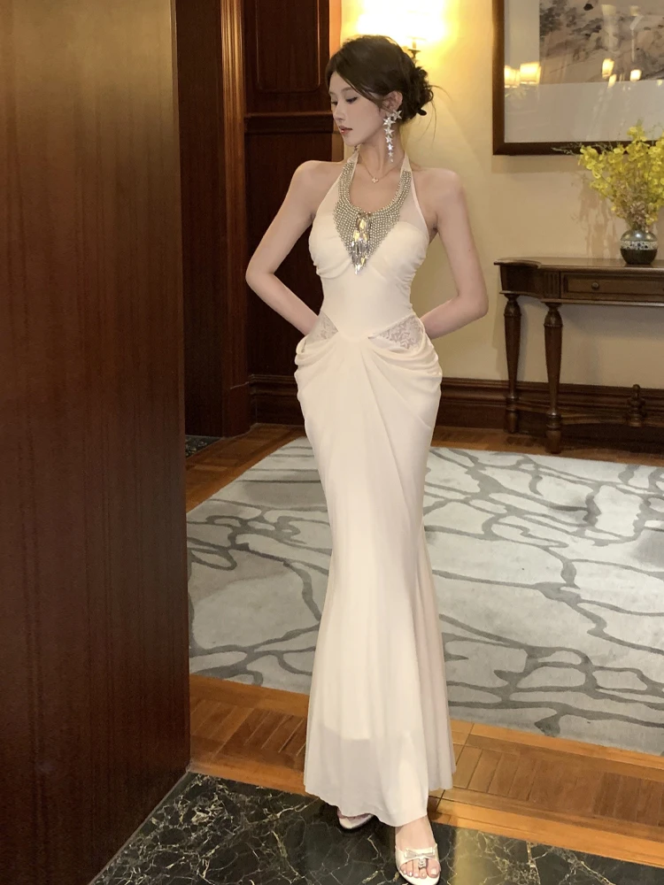 

Ele сексуальное длинное вечернее платье из неолона с опустыми плечами и бусинами на талии, с затягивающимся хвостом Dr для молодых женщин