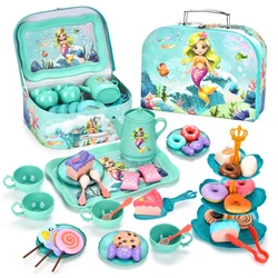 44pcs Tea Party Set For Little Girls Kitchen Pretend Play Tea Time Toys With Dessert Cookie Doughnut Teapot Princess Girls Gifts