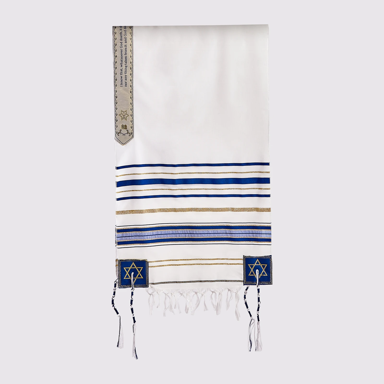 BRTAGG Tallit with Clips and Bag, Prayer Shawl with David of Star, 180 x 55 cm Jewish Gifts