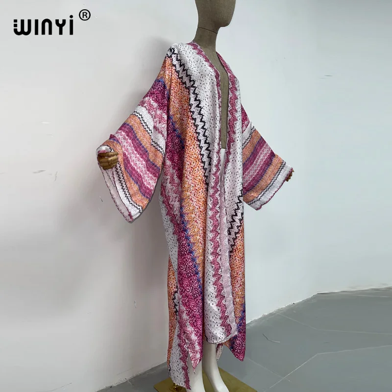 WINYI-Vestido Maxi Solto Feminino, Cardigã Longo, Coquetel, Boho Maxi, Praia, Feriado, Cobertura de Natação na Europa, Novo Kimonos Estampado, 2023