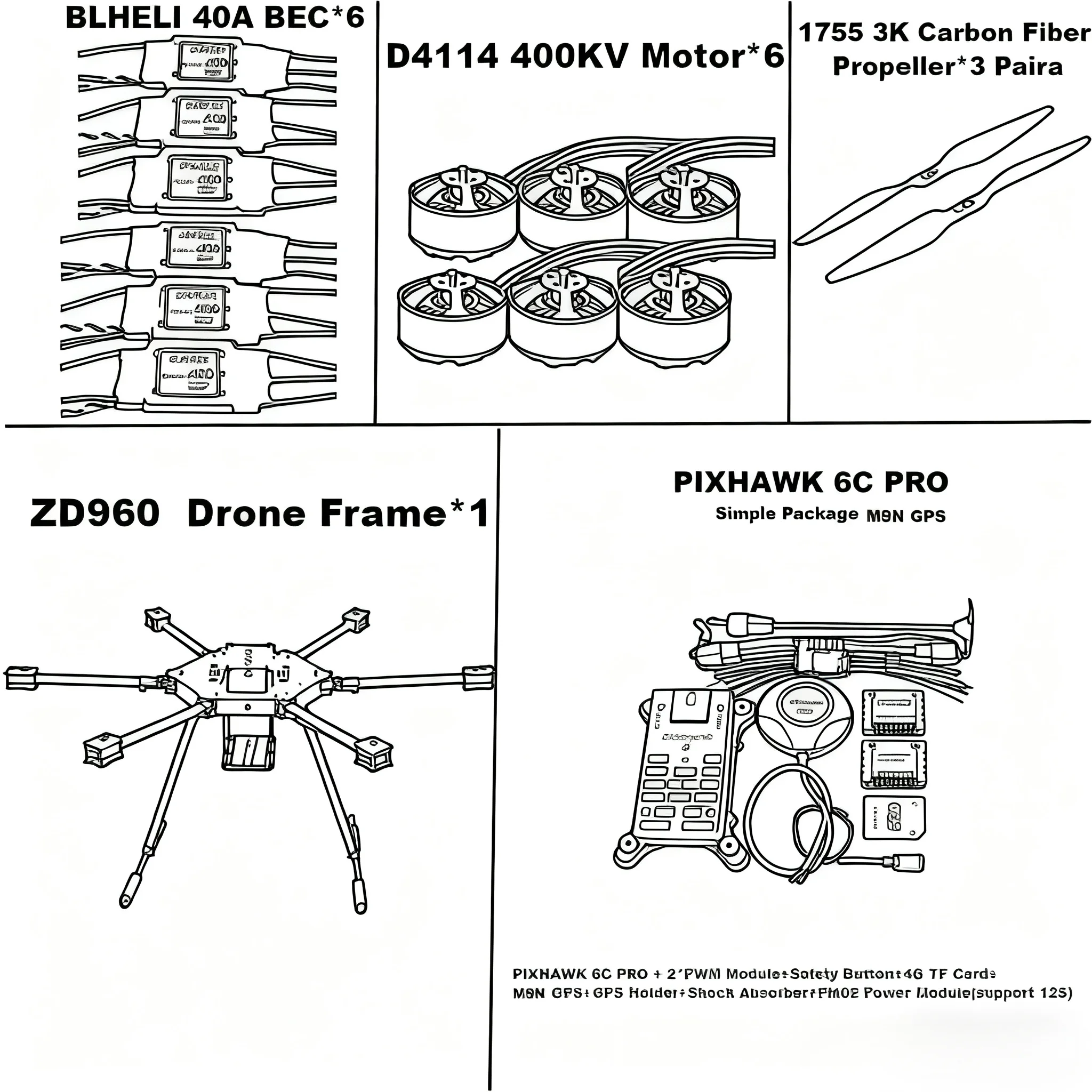 

BCUBE ZD960 PIXHAWK 6C PRO M8N M9N M10 Полностью карбоновая шестироторная рама BLHELI 40A ESC Flight Comtrol Rado Набор телеметрии