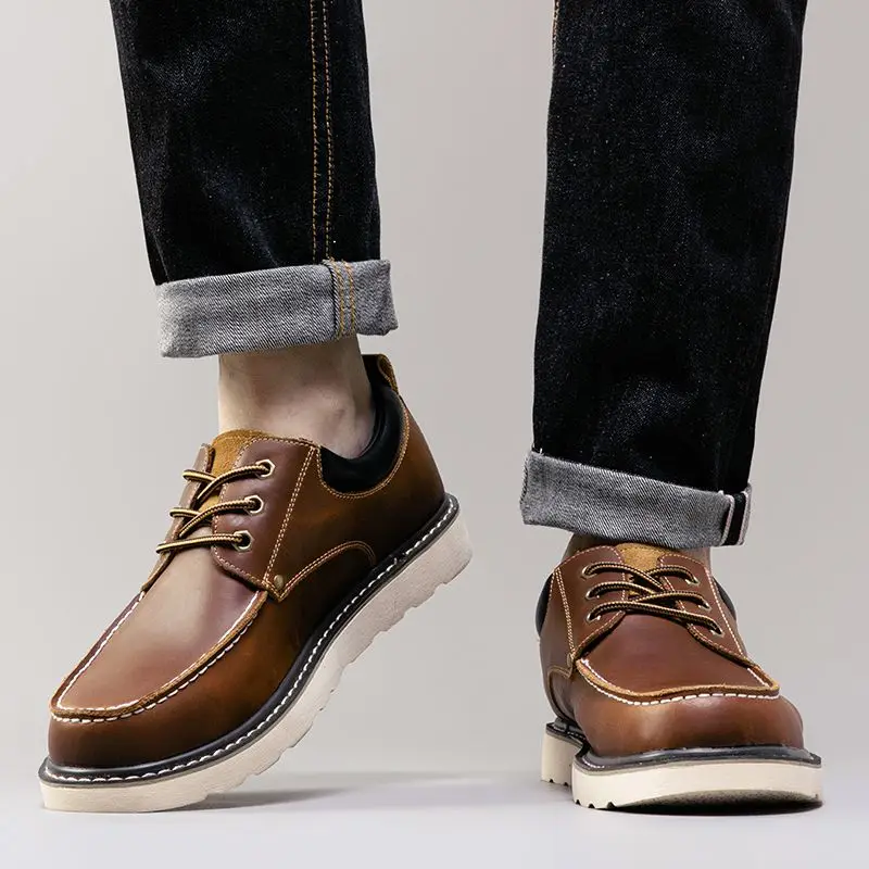 2023 Men Leather Shoes Business Casual Shoes Flat Sole  All-Match Casual Shoes Shock-Absorbing Footwear Wear-Resistant B54