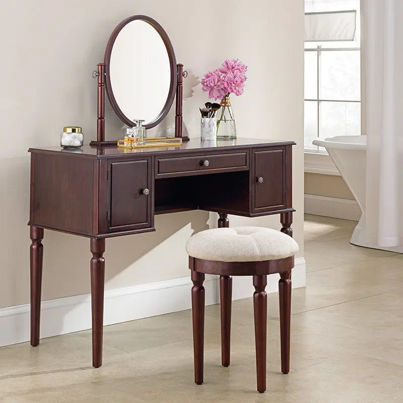 

3 Drawers Makeup Vanity Dressing Table with Mirror Classic Bathroom Furniutre