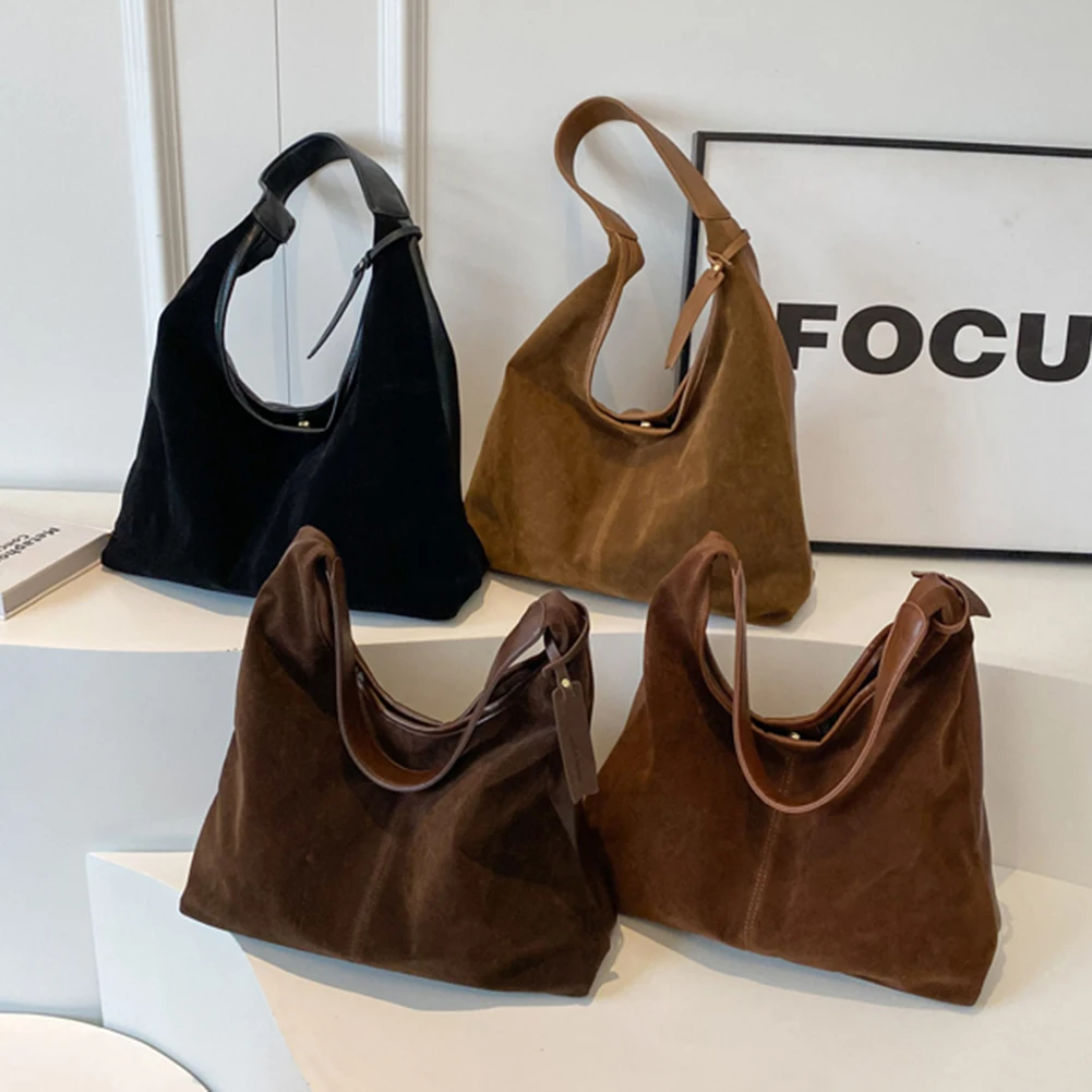 Women Suede Hobo Bag Slouchy Shoulder Bag Magnetic Closure Tote Bag Large Capacity Work Travel Diagonal Package Shopping Bag