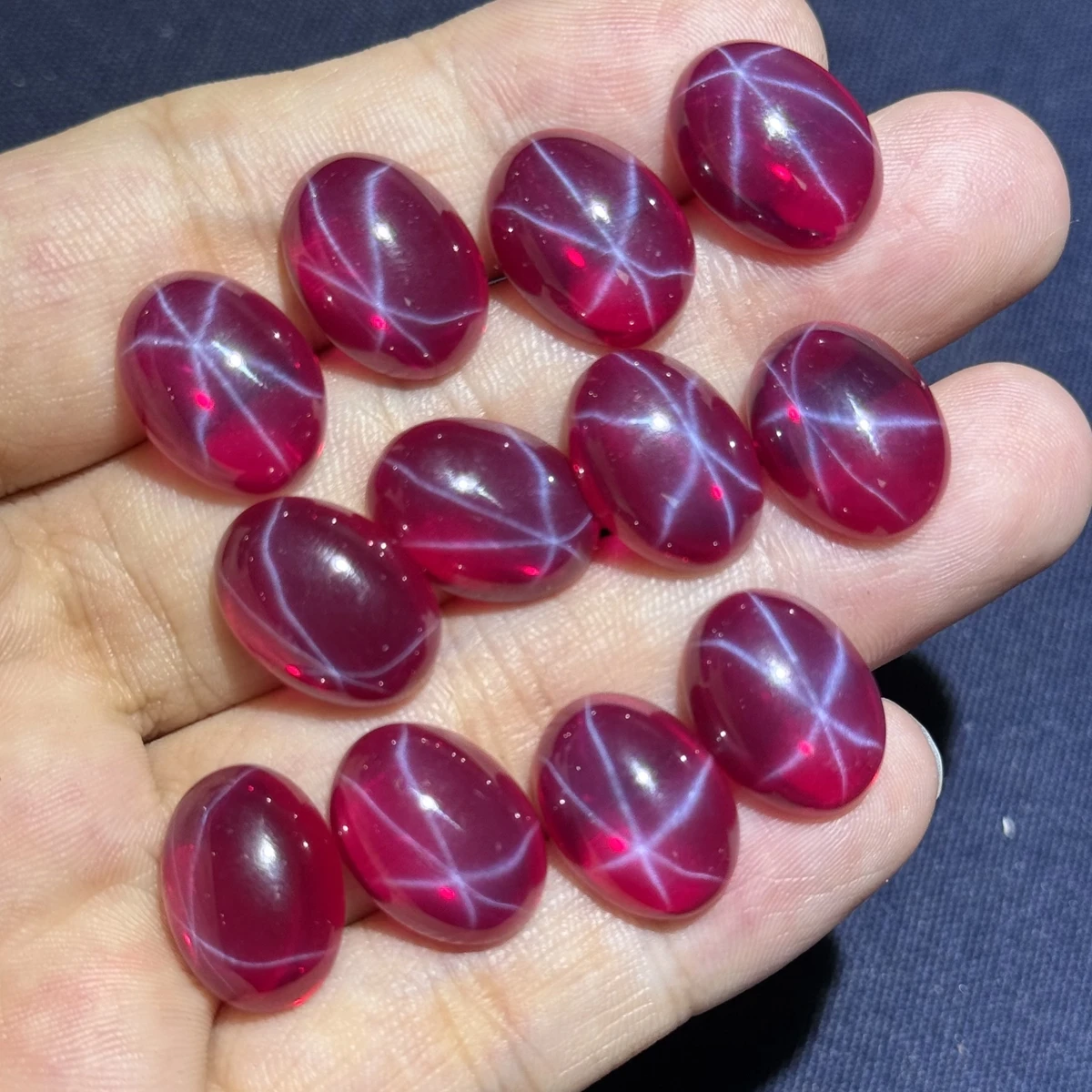 

5x7mm-13x18mm Red Star Ruby Gemstone Corundum Oval Cabochon Semi-transparent Red Starlight Ruby Stone