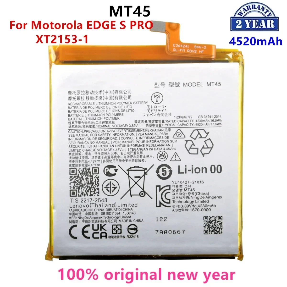 

100% Original MT45 4520mAh Battery For Motorola EDGE S PRO XT2153-1 Phone Batteries