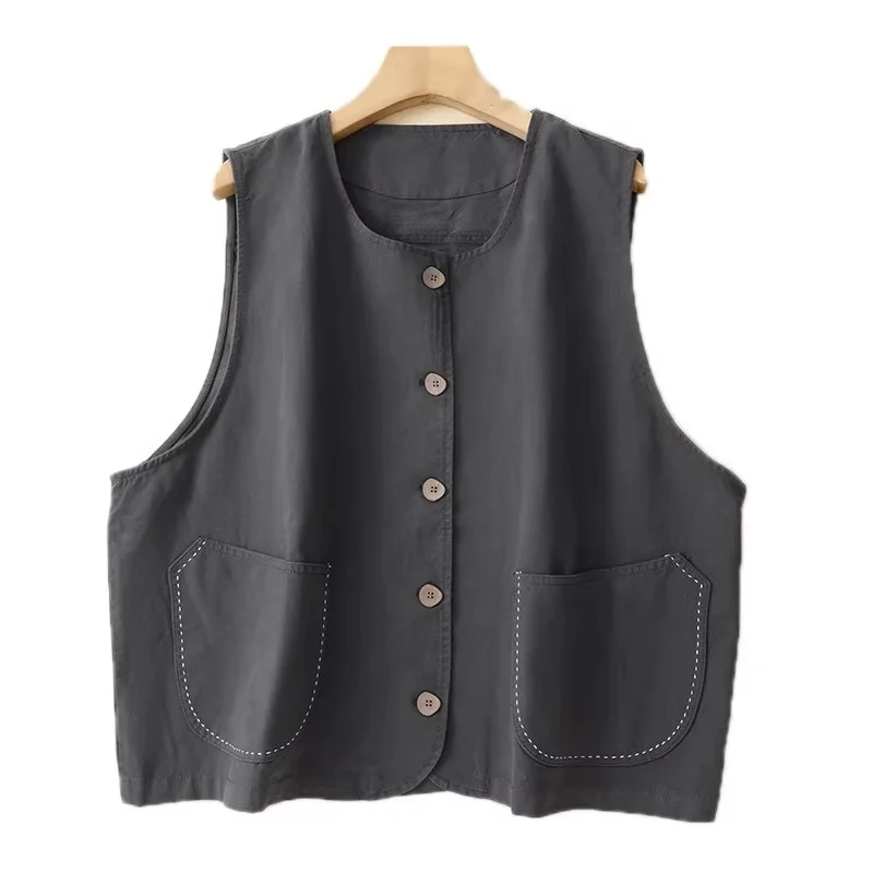 Japanese Style Artistic Embroidery Cotton Linen Cardigan Vest,Women's Loose Layered Spring Summer Top W2224 - view 5