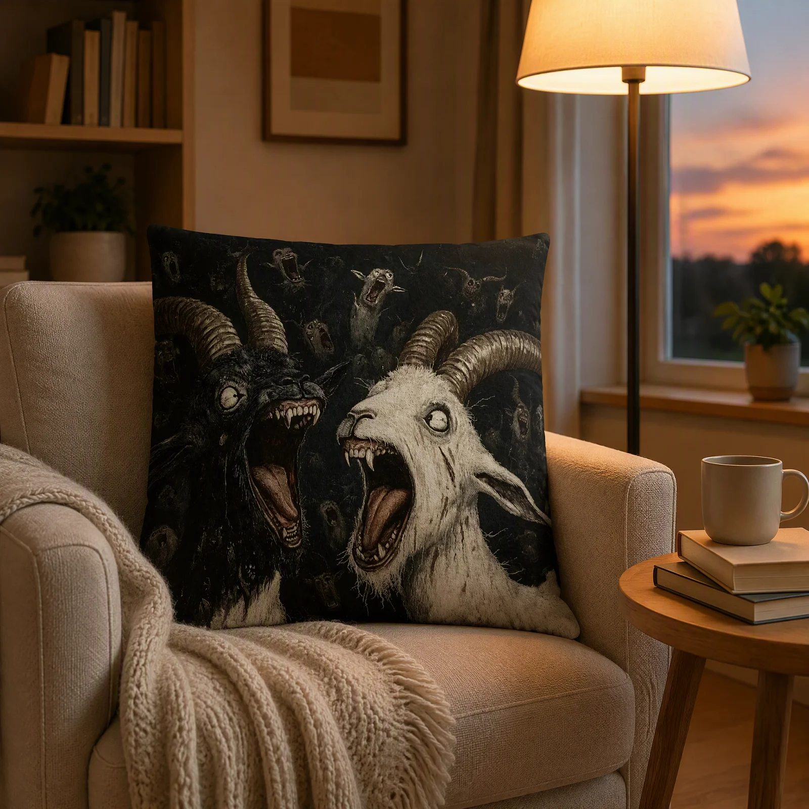 Screaming Goats Pillow Cover Reusable Goat Printed Pillow Cover Goat Print Cushion Sleeve for Home Sofa Living Room Decoration