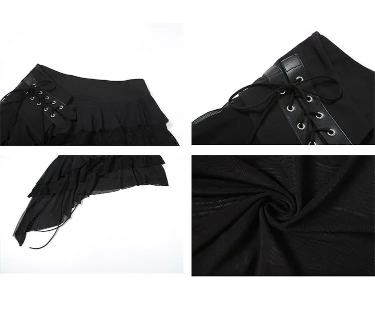 26SS Punk Lace Stitching Design Irregular Lace-up Skirt Women