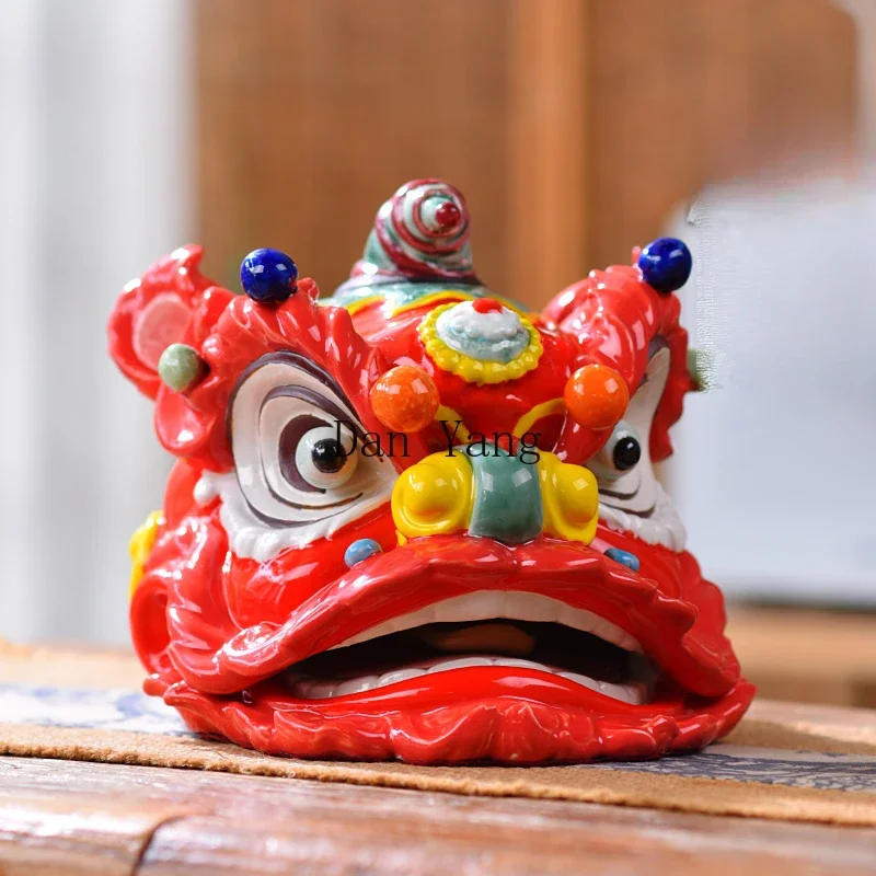 YJ Foshan lion head ornament lion dance ceramic intangible cultural heritage handicrafts new Chinese tea room bogu framehigh-end