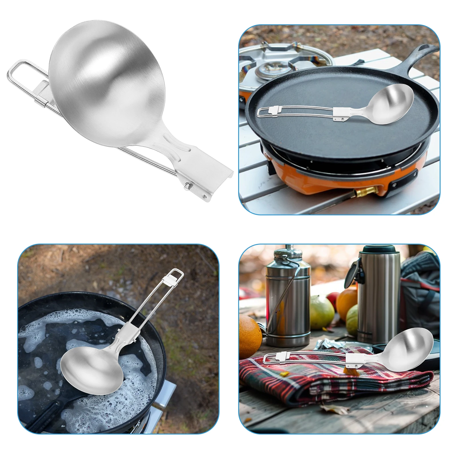 

Stainless Steel Folding Spoon Portable Camp Cooking Utensil Outdoor Camping Cookware Travel Hiking Backpacking Fishing Tool Soup