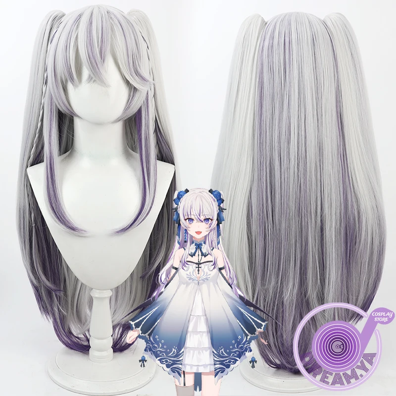 Higashi Yukihasu Cosplay Wig Vtuber Gray Purple Long Heat Resistant Synthetic Hair Halloween Party Role Play Carnival + Wig Cap