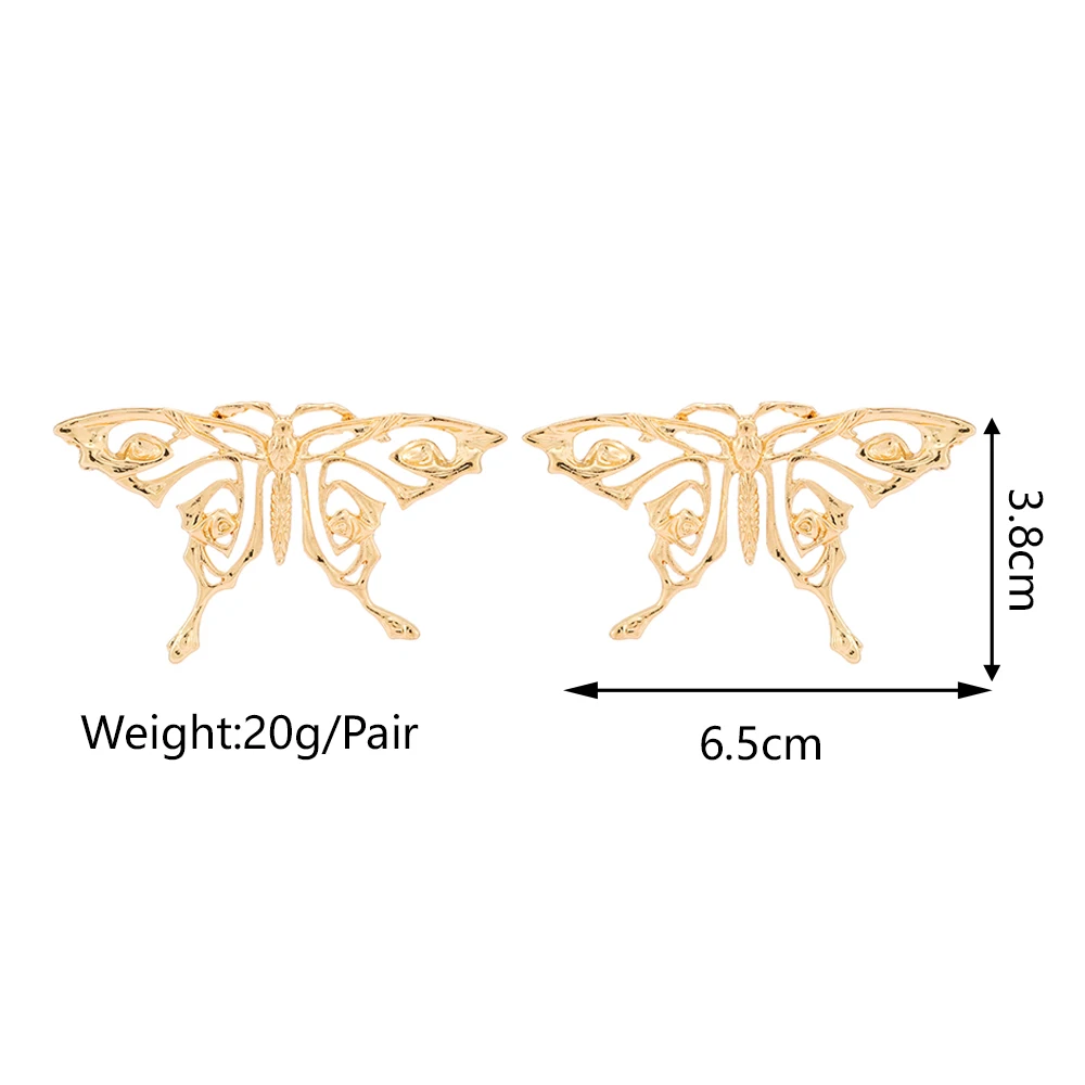أقراط كلاسيكية على شكل فراشة مجوفة معدنية باللون الذهبي والفضي للنساء مجوهرات فاخرة أنيقة وإكسسوارات الحفلات الراقصة #6