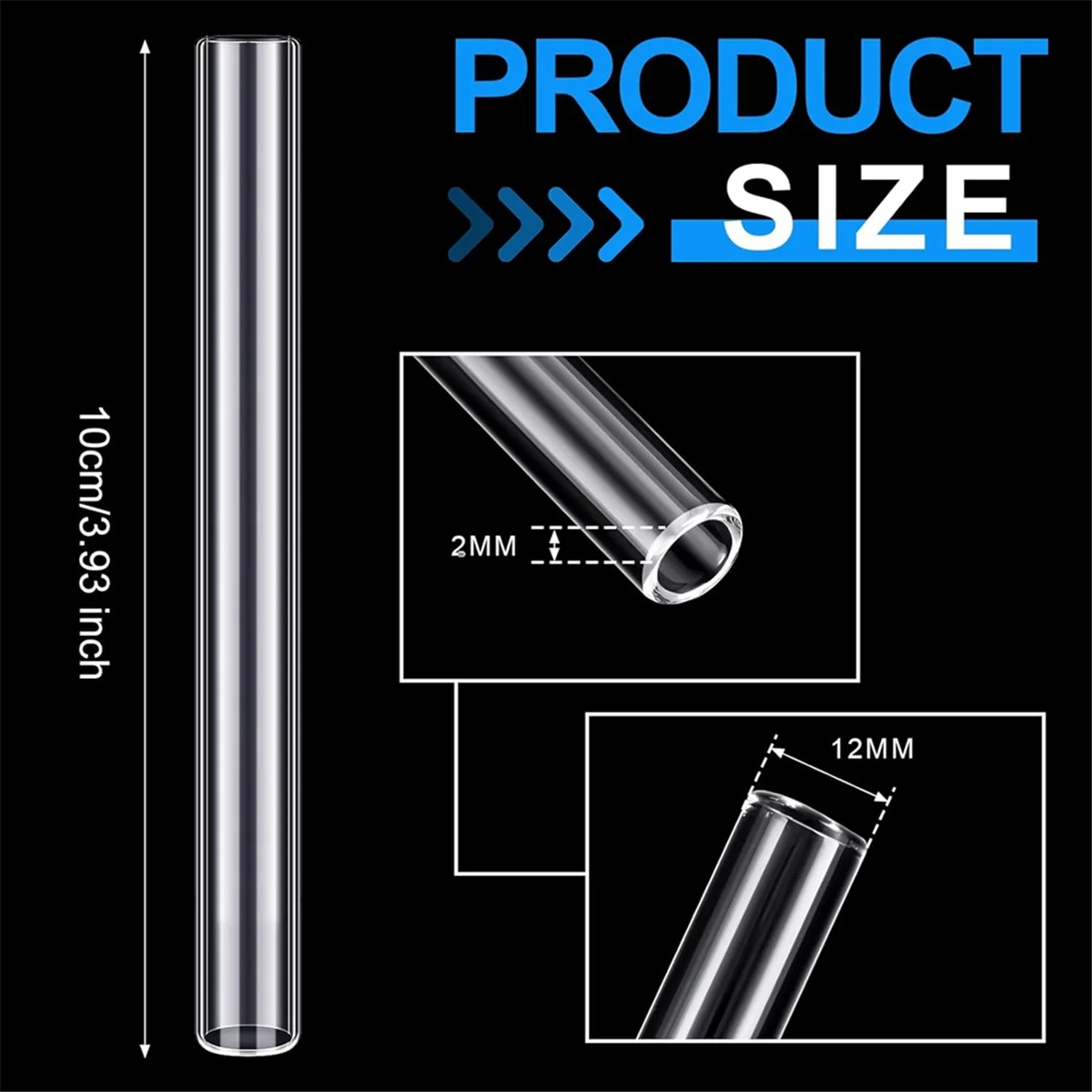 6 Pcs 4inch Clear Borosilicate Glass Tube 12mm OD 8mm ID 2mm Thick Glass Blowing Tubes with Cleaning Brush