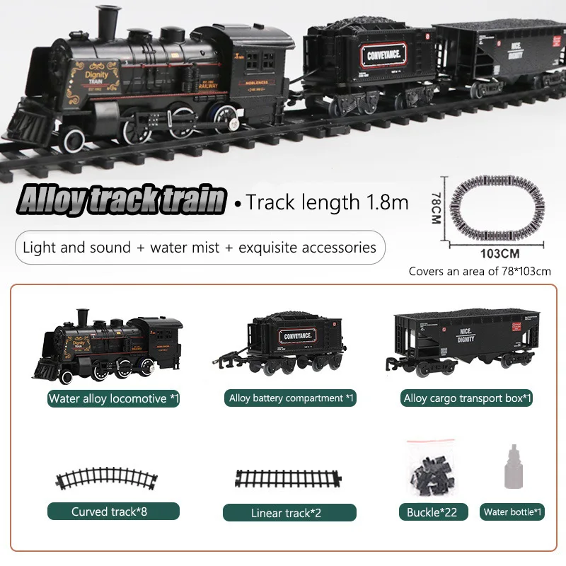 Juego de trenes retro Tren de vía con cabeza de coche de aleación con humo, luz y sonidos, regalo para niños, niños y niñas de 4 a 7 años