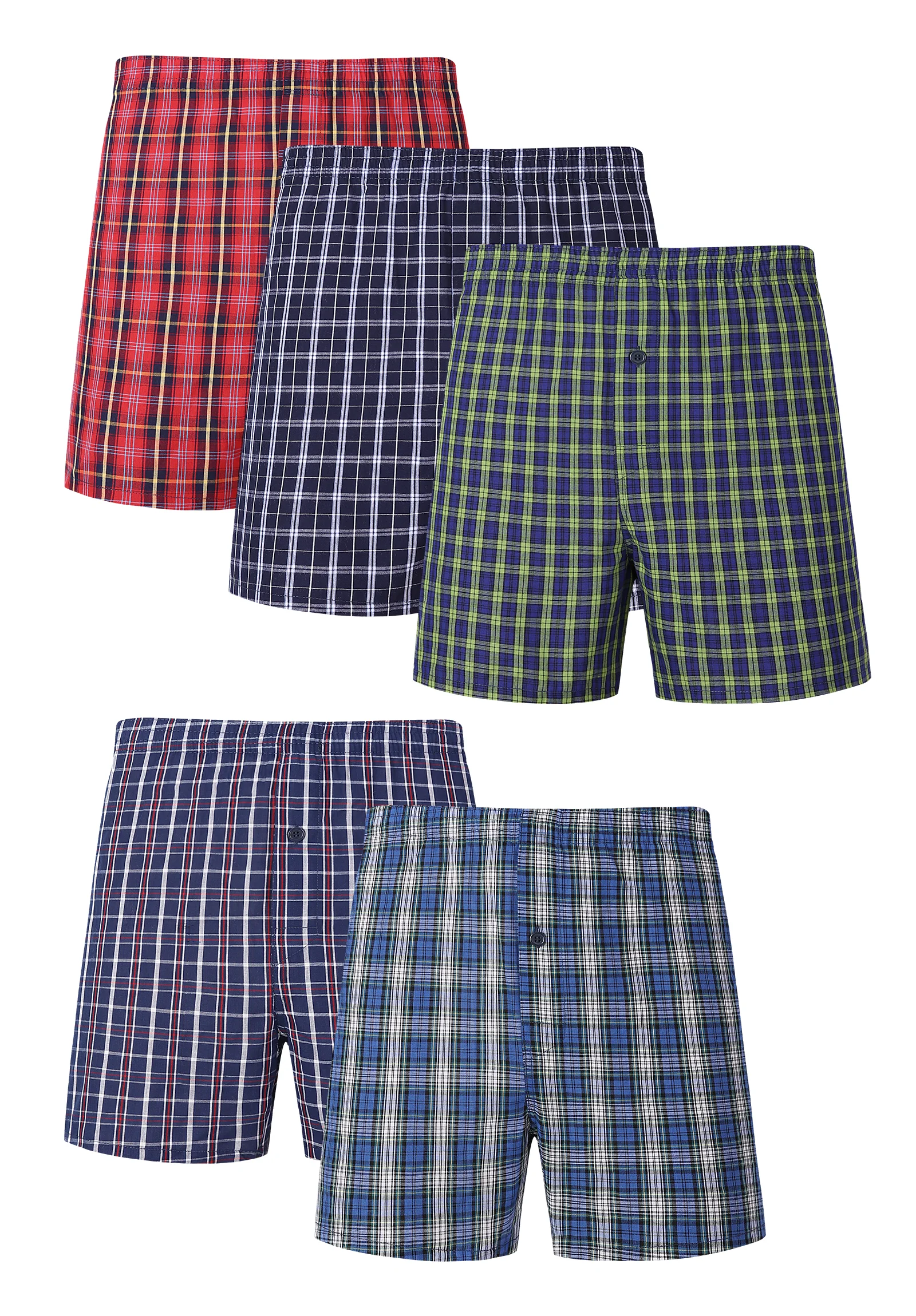 

5pcs Men's Boxer Shorts Classic Plaid Woven Cotton Ccomfortable Underwear Elastic Waistband Home Bottoms Boxer Briefs