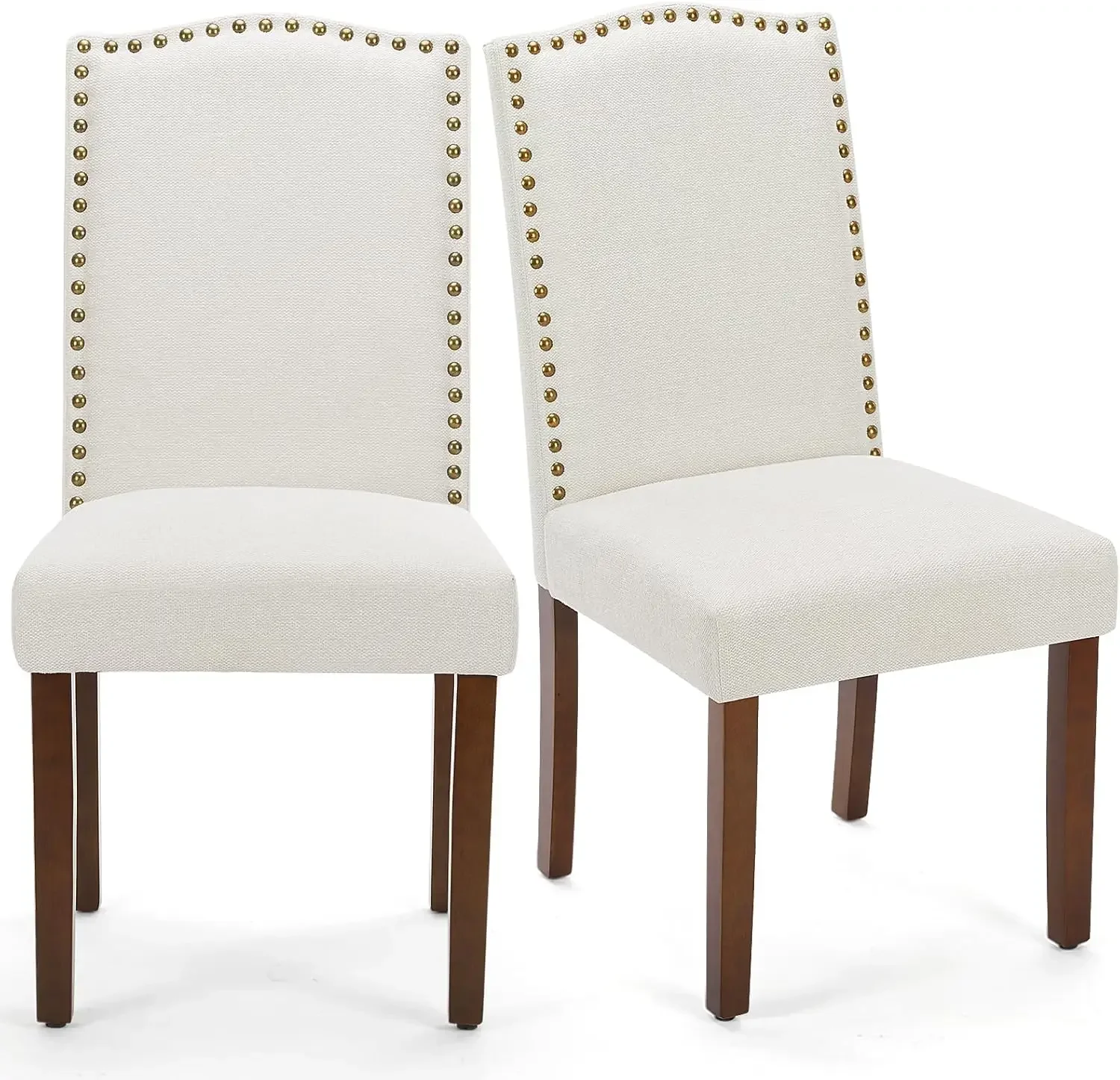 

Upholstered Dining Chairs Set of 2, Modern Fabric Dining Room Chair with Nailhead Trim and Wood Legs, Mid-Century Accent , Beige