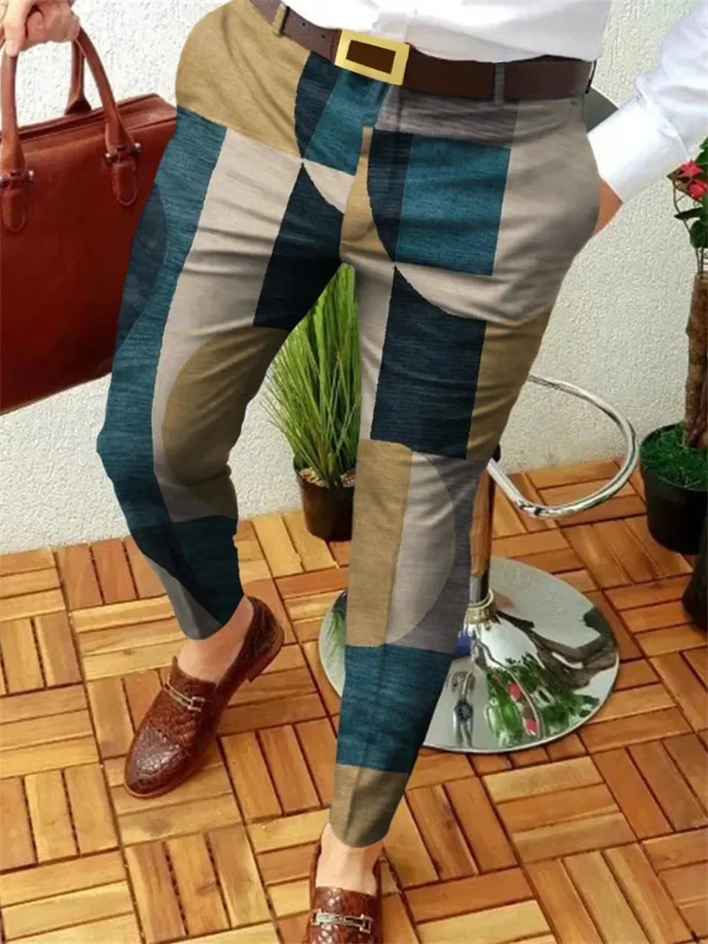 Pantaloni da uomo colorati a scacchi pantaloni da uomo Casual pantaloni da ufficio ad asciugatura rapida nuovi pantaloni coreani a gamba dritta MA2