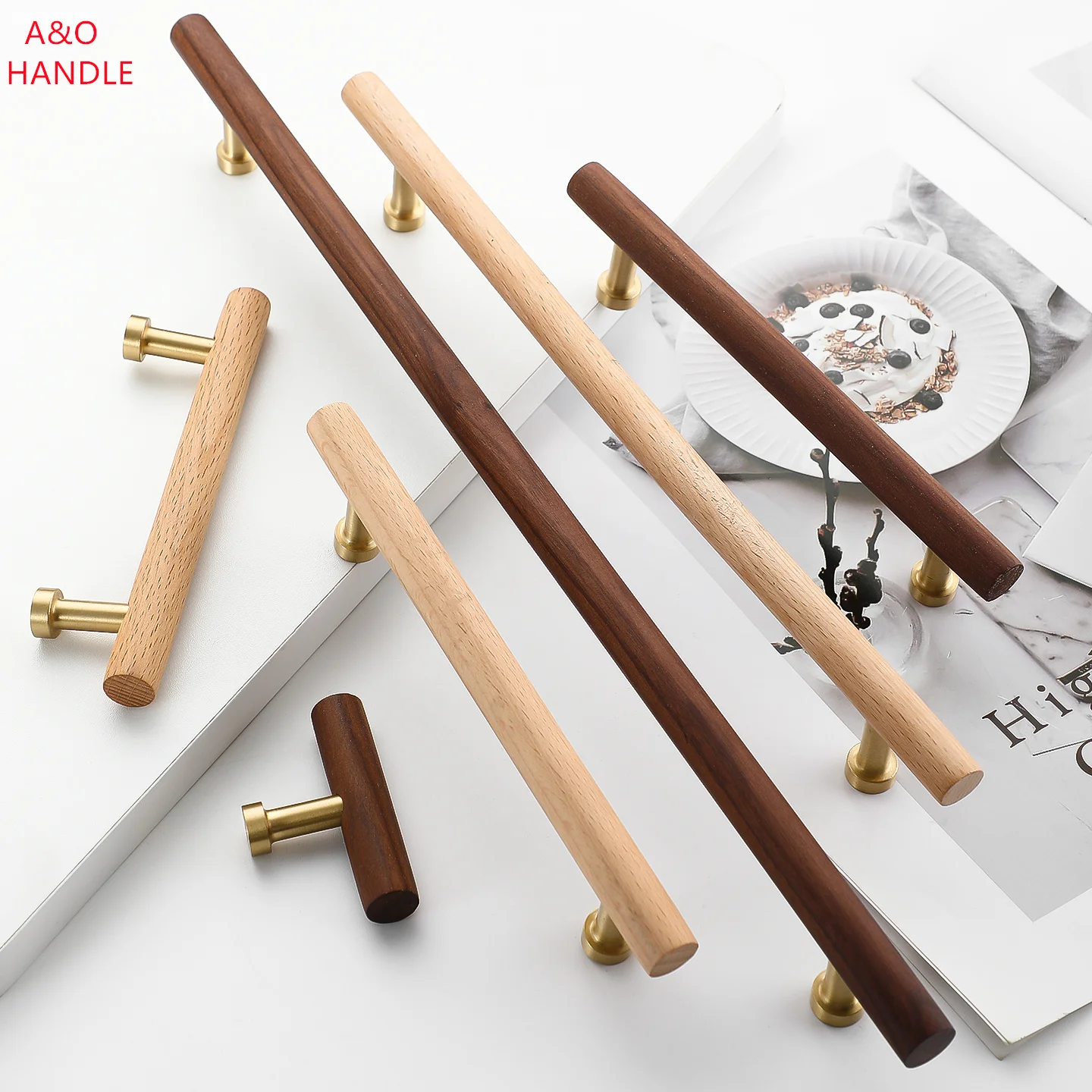 Handles Drawer Cabinet Furniture Kitchen Handles for Cabinet Knob Door Drawer Furniture Kitchen Woodiness Beech Walnut