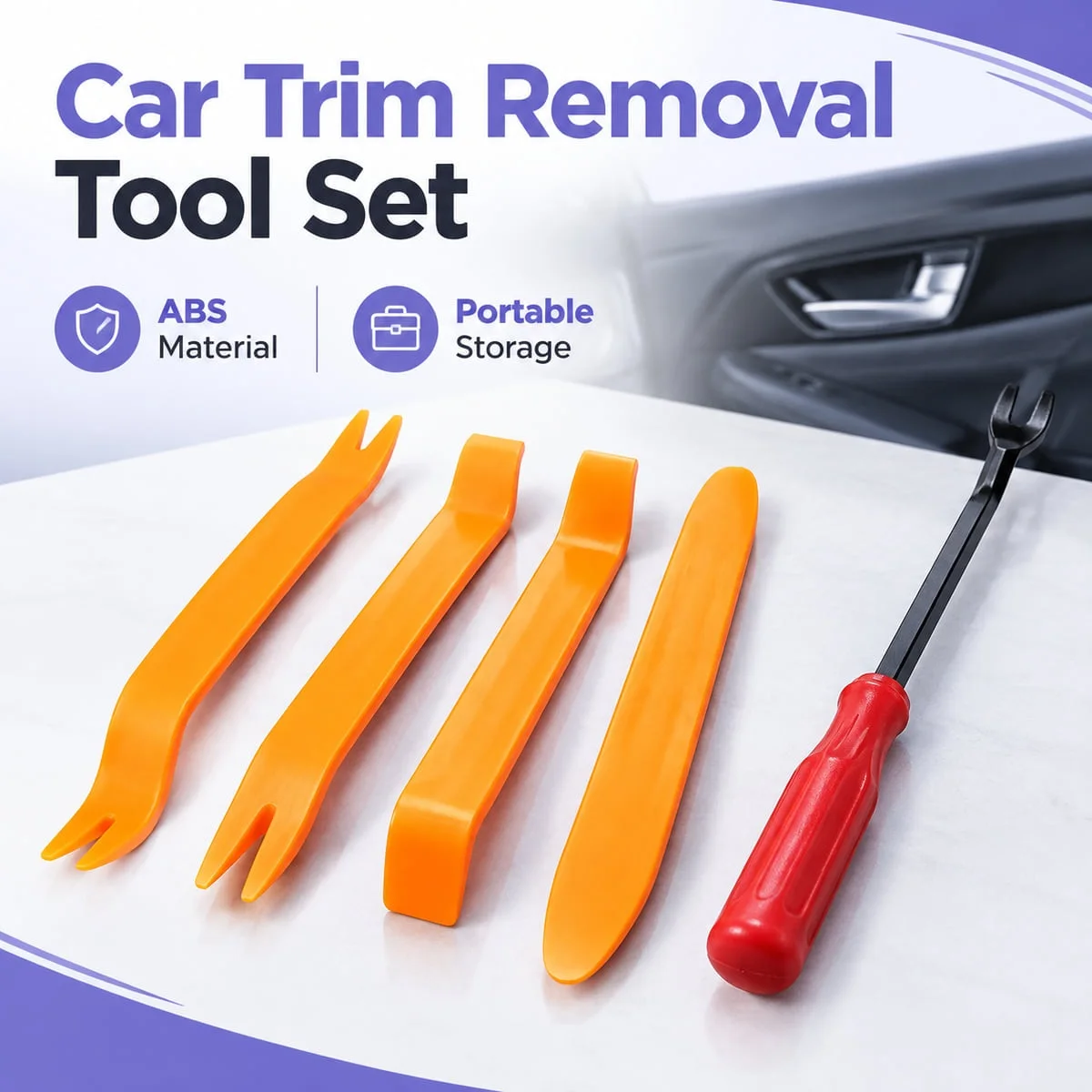 1/4/5PCS Car Trim Removal Tool Interior Pry Tools Orange Bars Clip Screwdriver for Door Panels Dashboard Plastic Clips Portable
