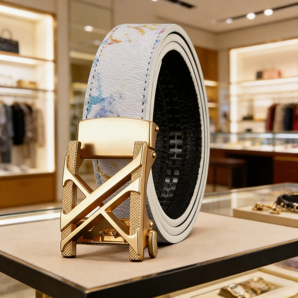 

Новый мужской модный повседневный деловой кожаный ремень с граффити-принтом и надписями в стиле хип-хоп для мужчин 2026 года