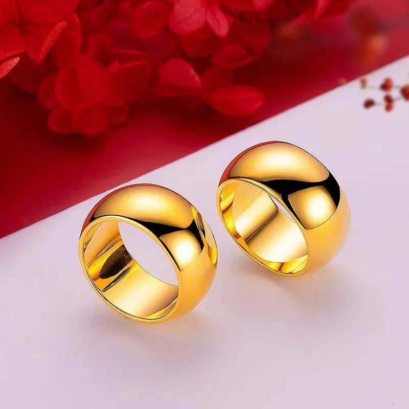 QEENKISS Gold Shiny 12N Ring For Women Men Couple Lovers Wedding Valentine Day Party Birthday Christmas Bride Groom Gifts RG5192