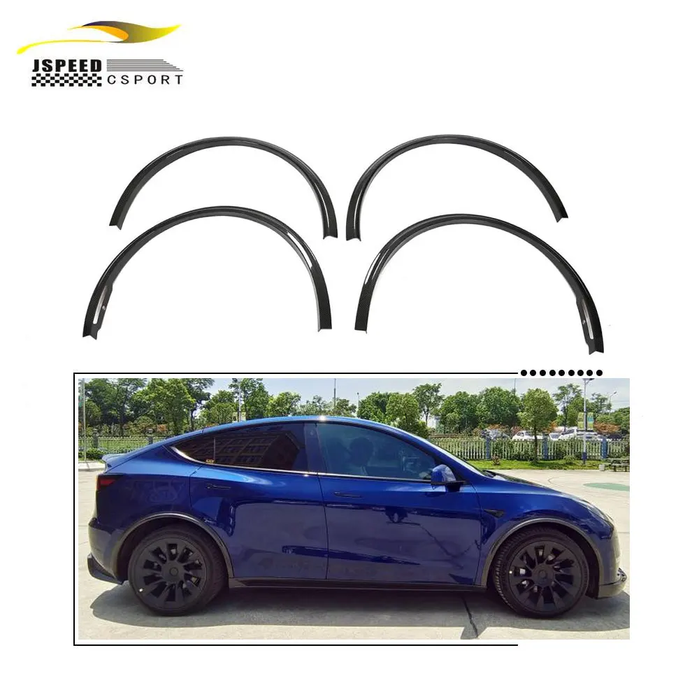 

Dry Carbon Fiber Car Wheel Eyebrow Arch Trim Lips Fender Flares Protector For Tesla Model Y 2019-2021