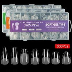 Puntas de uñas postizas de Gel suave, herramientas de manicura de cápsula X, 240/600 piezas