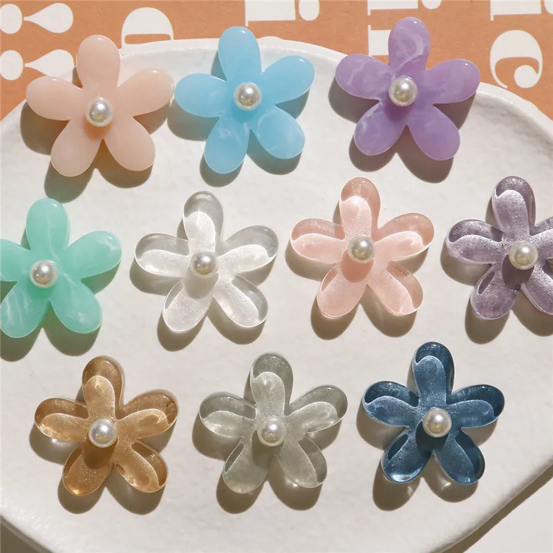 New style 50pcs/lot 29mm color print cartoon flowers shape resin cabochon beads diy jewerly garment/hair accessory