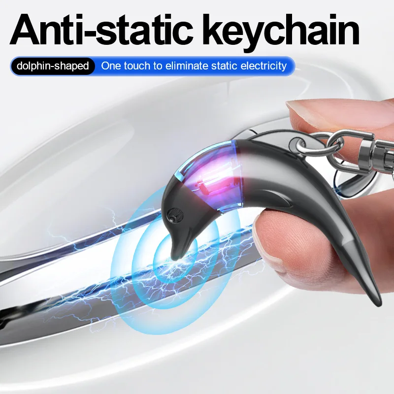 Anti-Static Keychain Dolphin Design, Portable Human Static Eliminator, Winter Door Opening Safety, Unisex Key Ring Gift
