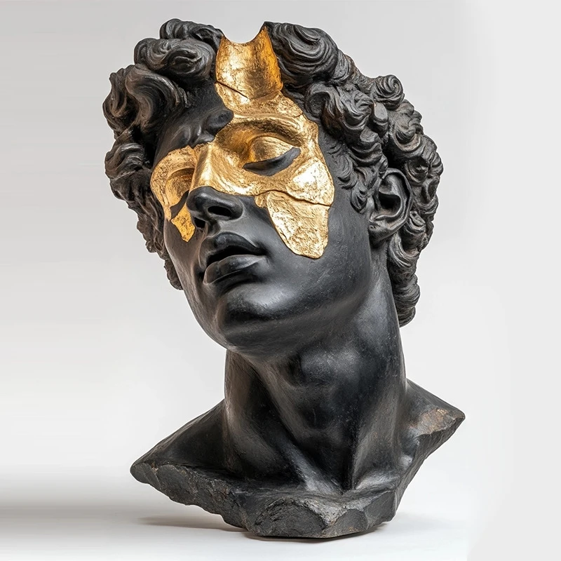 Gilded Classical Head Bust Sculpture European Light Luxury Desktop Ornament For Office Desk Entryway Home Decor Gift For Couples