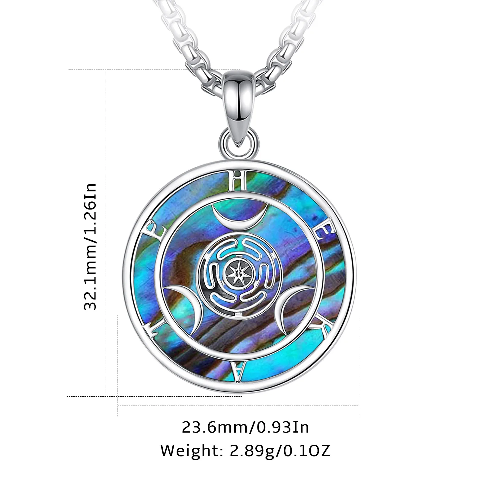 AEONSLOVE 925 Sterling Silver Hecate Wheel Necklace Triple Moon Goddess Abalone Shell Pendant Wicca Pagan Jewelry for Men Women