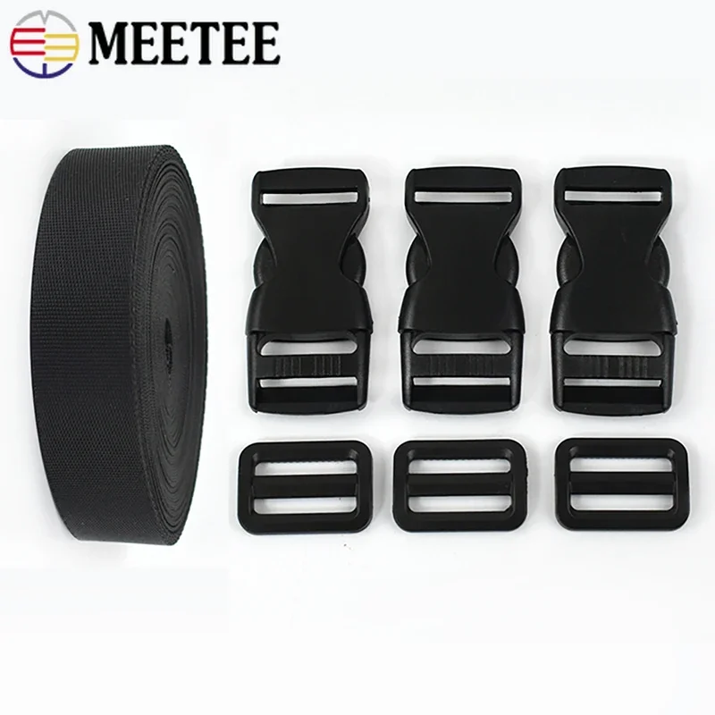 1Set 25mm Plastic Release Buckle Webbing Adjust Tri-Glide Clasp Bag Backpack Strap Belt Dog Collar DIY Sewing Accessories