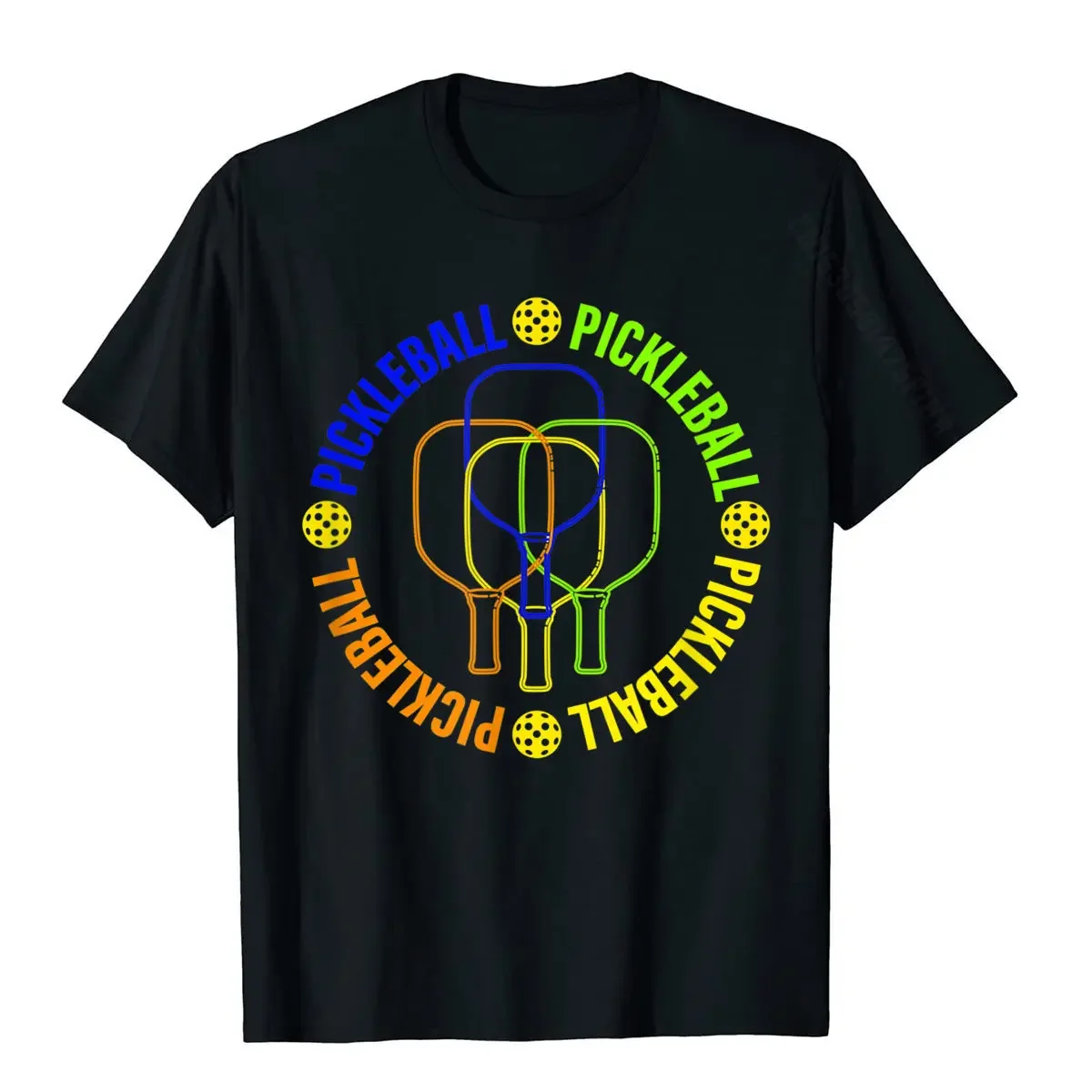 Pickleball Paddle And Ball Colorful Graphic T-Shirt Brand Men Tops T Shirt Printed T Shirt Cotton Leisure