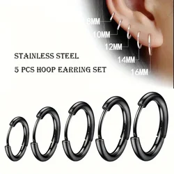 5pcs/Set Men's Stainless Steel Hoop Earrings for women