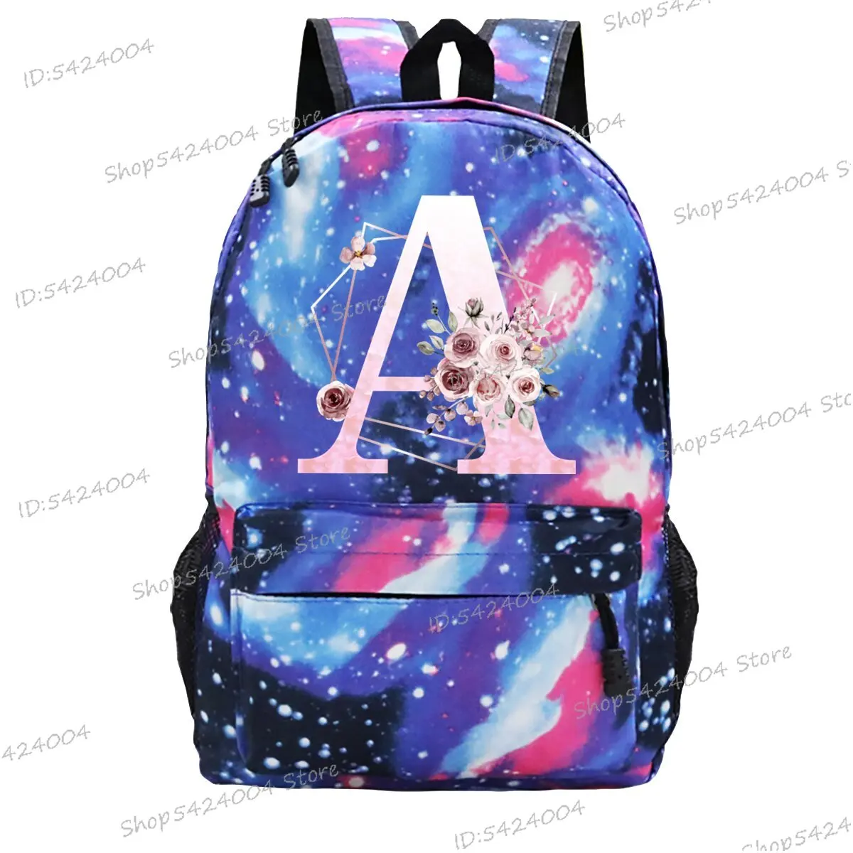 Starry Sky Backpack Shouder for Women 26 Alphabet Floral Laptop Bag Large Capacity Girls School Bag 26 Initials Flower Book Bag