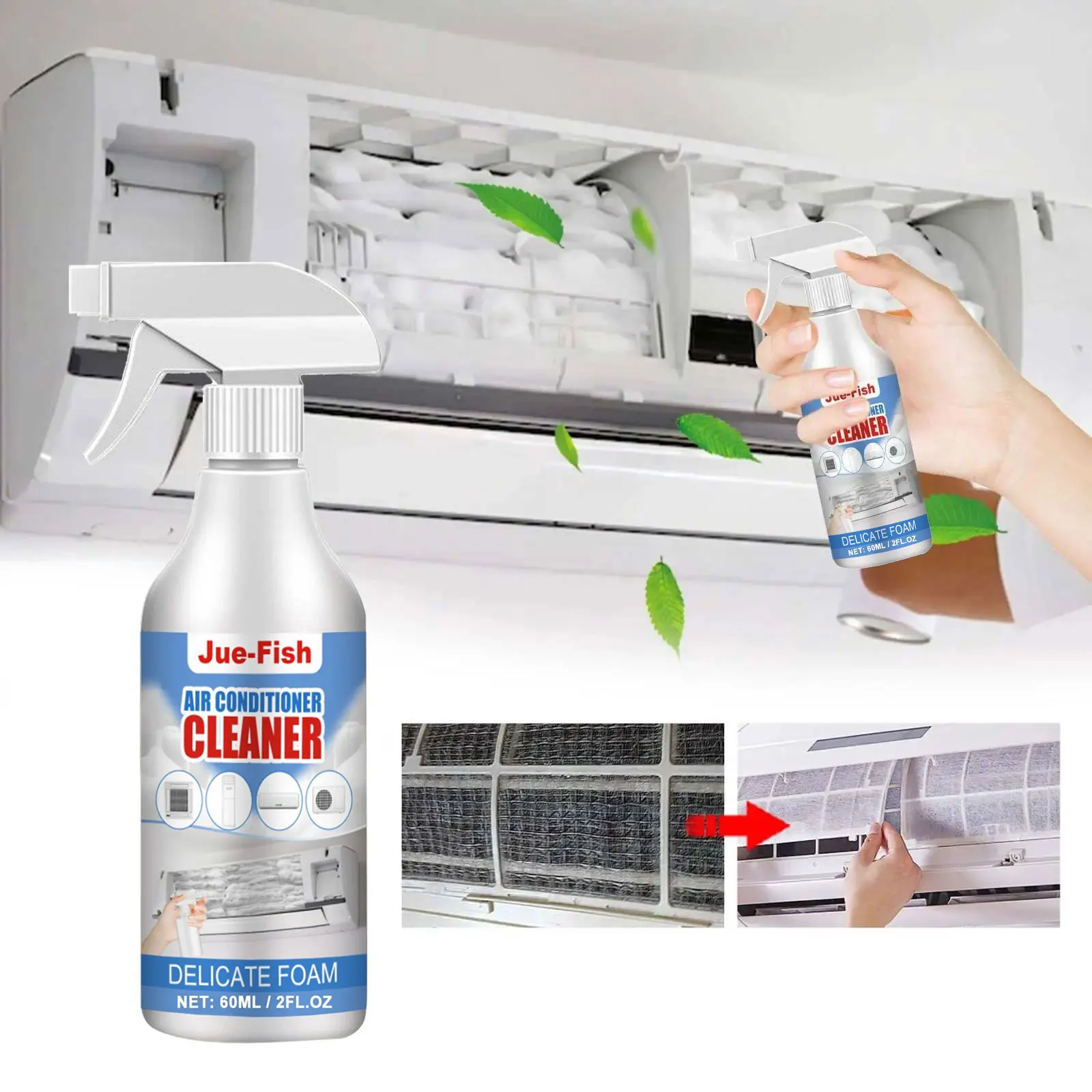 

Air Conditioner Cleaner Deep Cleaning Radiators Fan Blade Remover Stain Deodorizer Smell Multipurpose Foam Cleaner Sprayer 60ml