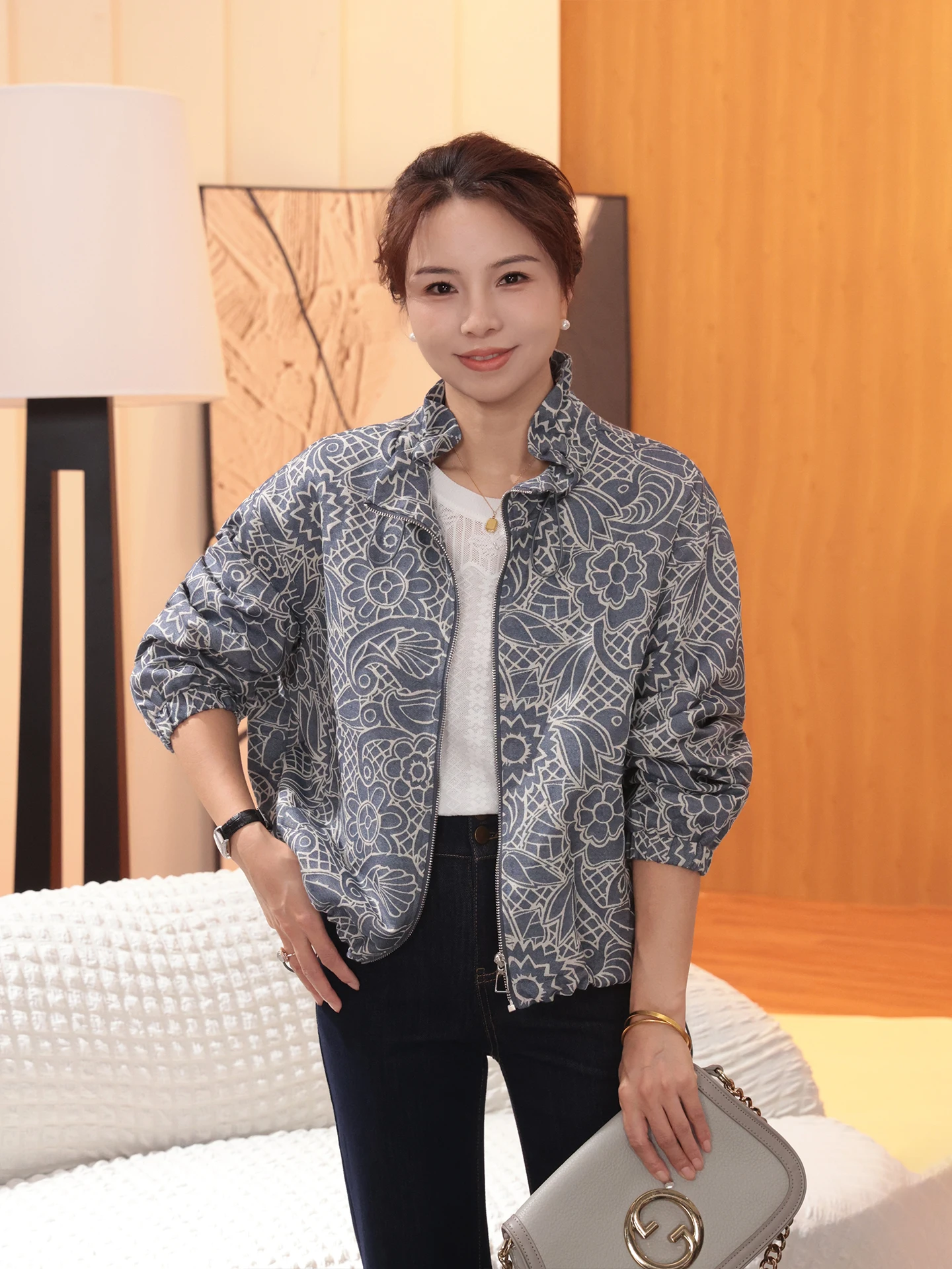 

Повседневная женская куртка с длинными рукавами и воротником-стойкой, винтажная, в гонконгском стиле, для ранней осени, дышащая, из смесового хлопка, верхняя одежда