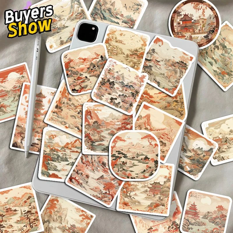 10/30/50Pcs Retro style landscape painting  simple architectural decoration waterproof stickers