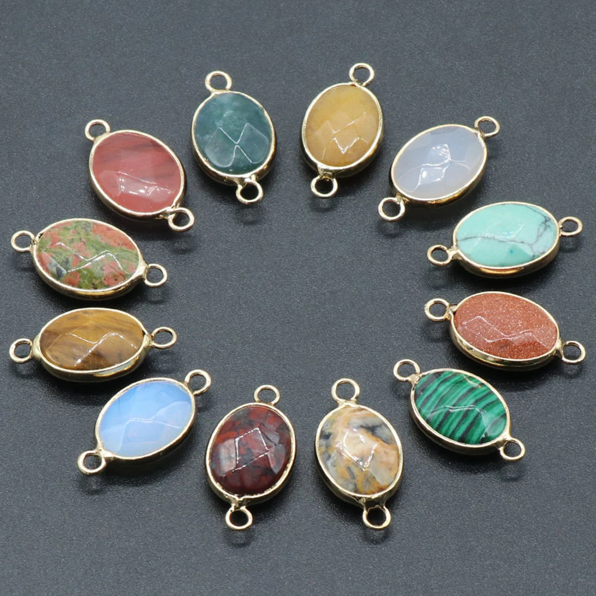 2pcs Faceted Crystal Natural Stone Connectors Oval Shaped Pendant Charms for DIY Women Men Necklace Jewelry Making Accessories image 6