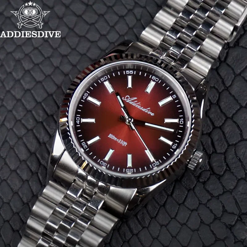 

ADDIESDIVE мужские часы с сапфировым стеклом из нержавеющей стали VH31 кварцевые часы 100 м водонепроницаемый браслет с пятью бусинами светящиеся роскошные деловые часы