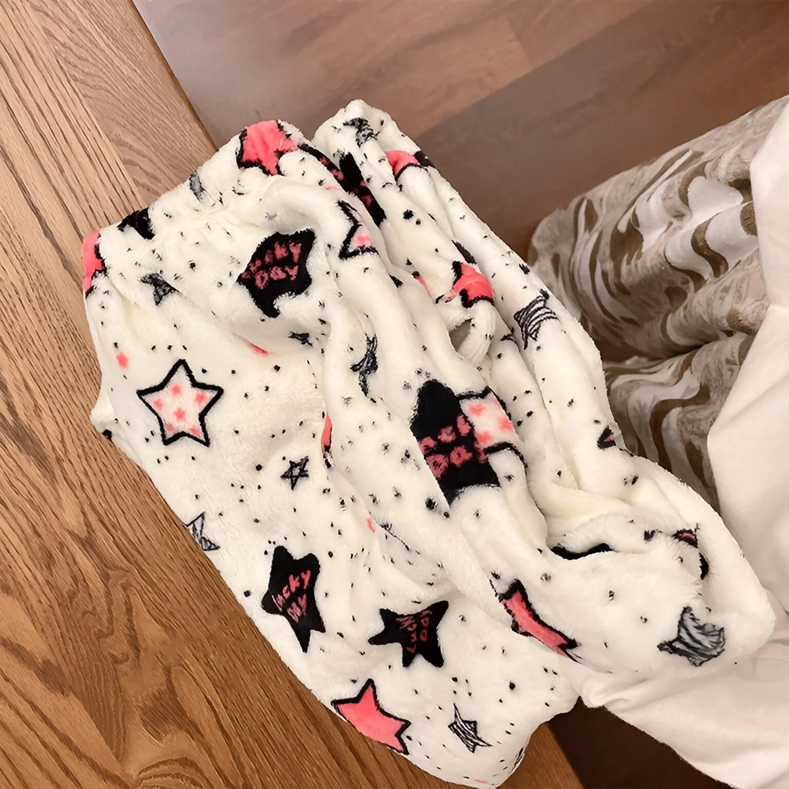 Lucky Stars Pajamas Pants Cute PJ Pants Warm Fluffy Women Pyjamas Korean Kawaii Fuzzy Flannel Sleepwear Girls Homewear Trousers