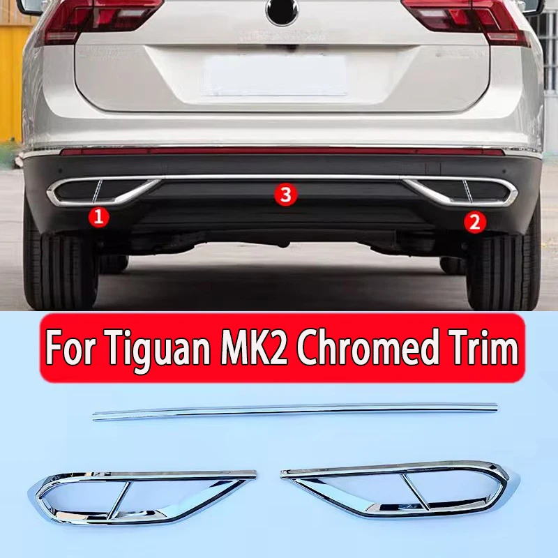 

For Vw Tiguan 2020 Mk2 Rear BumperHigh Gloss Chrome decoration, Vw Tiguan Mk2 Chromed ABS Exhaust decoration