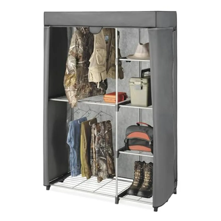 

Deluxe Utility Closet with 5 Extra Strong Shelves and Removable Cover in Black for Heavy-Duty Storage and Organization