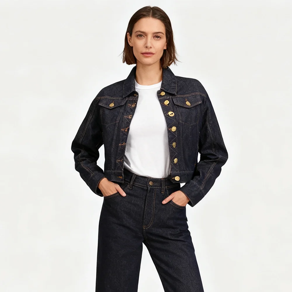 

Niche Design Denim Jacket 2025 New Long-sleeved Single-breasted Line Design High-end Short Denim Jacket