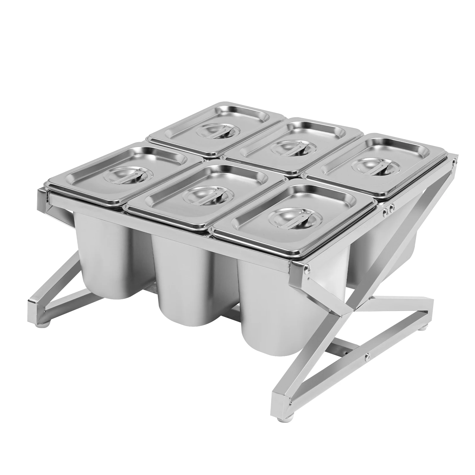 

Expandable Stainless Steel Spice Organizer 6 Pans+6 Lids, 220.46LBS Capacity, Inclined Design Easy Access, for Home Commercial